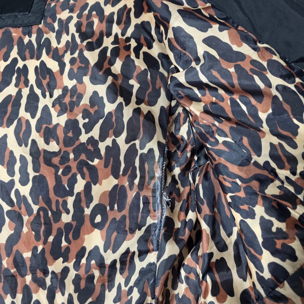 Betsey Johnson Black Puffer Coat Faux Fur Hood Leopard Lining Down Fill Size M - Picture 12 of 13